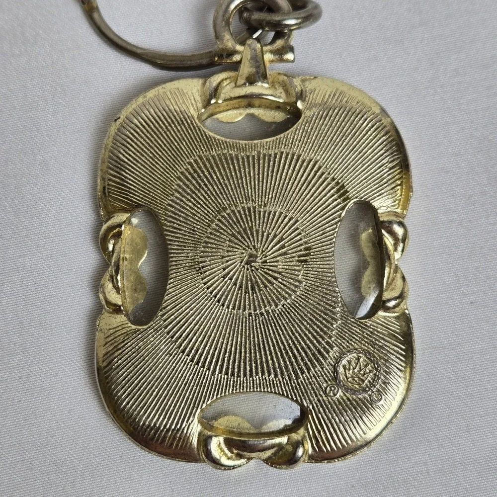 Photo Frame Keychain Charm Enamel Details Crown Mark Gold Tone Vintage 2